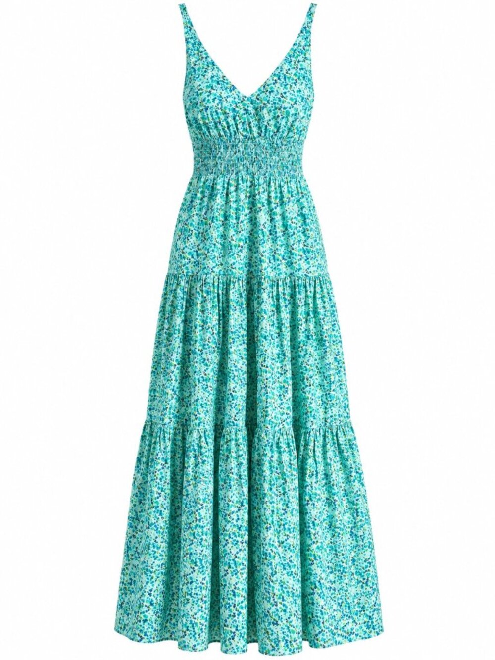 Floral Tiered Maxi Dress With Adjustable Straps Back Tie And Smocked Waist - Med